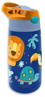 Jungle Kids - Into the Jungle drinkfles/drinkbeker/bidon met drinktuitje - blauw - RVS - 400 ml - Schoolbekers