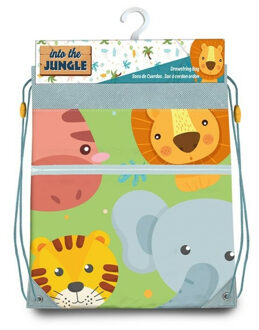 Jungle Kids - Into the jungle gymtas/rugzak/rugtas voor kinderen - groen - polyester - 41 x 30 cm - Gymtasje - zwemtasje