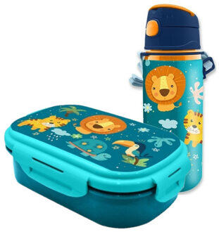 jungle Kids - Into the Jungle - lunchbox set voor kinderen - 2-delig - blauw - kunststof - Lunchboxen