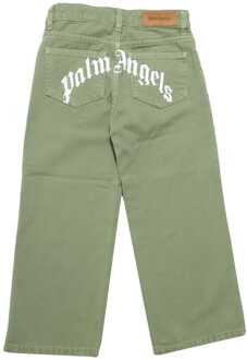 Juniors wijde broek met gebogen logo in groen-wit voor meisjes