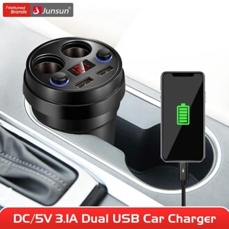 Junsun Sigarettenaansteker Splitter DC/5 V 3.1A Dual USB Power Socket Adapter Cup Auto Oplader Voor Mobiele telefoon Tablet GPS