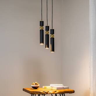 Jupiter Hanglamp Alas, 3-lamps, zwart, metaal, GU10 zwart/goud
