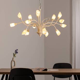 Jupiter Hanglamp Gloriosa, glas, crème, 15 lichtpunten crème, wit