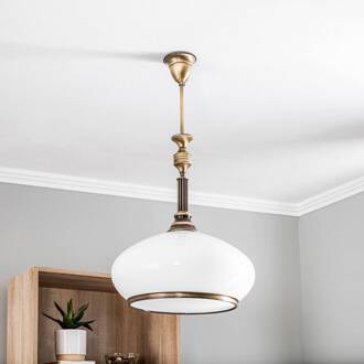 Jupiter Hanglamp Petro met glazen kap, 1-lamp oud messing, wit