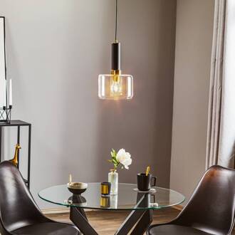 Jupiter Hanglamp Viva, helder/zwart/messing, 1-lamp transparant, zwart, messing