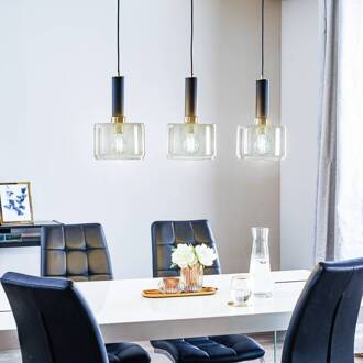 Jupiter Hanglamp Viva, rook/zwart/messing, 3-lamps rookgrijs-transparant, zwart, messing