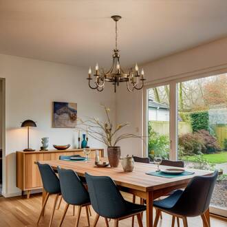 Jupiter Kroonluchter Castle donker met de hand gepatineerd 8-lamps messing donker gepatineerd