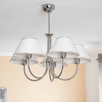Jupiter Kroonluchter Londen chroom/crème, 5-lamps chroom, crèmewit