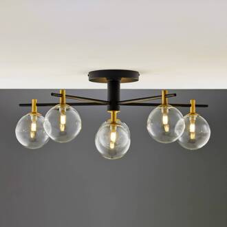 Jupiter Plafondlamp Figaro, 6-lamps, zwart, glas, 34 cm hoog, G9 zwart, goud, transparant