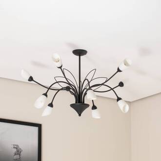 Jupiter Plafondlamp Gloriosa, glas, zwart, 10-lamps zwart, wit