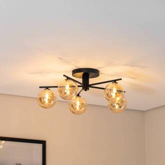 Jupiter Prato plafondlamp, zwart/amber, glas, 5-lamps zwart, amber