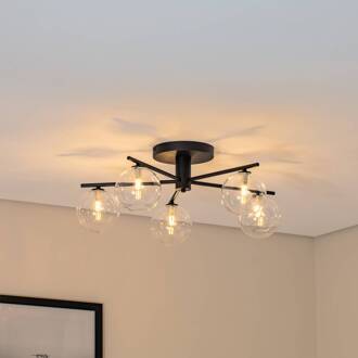 Jupiter Prato plafondlamp, zwart/helder, glas, 5-lamps zwart, helder