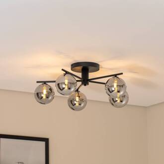 Jupiter Prato plafondlamp, zwart/rookgrijs, glas, 5-lamps zwart, rookgrijs