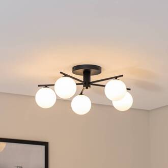 Jupiter Prato plafondlamp, zwart/wit, glas, 5-lamps zwart, wit
