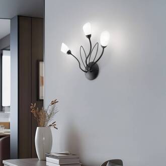 Jupiter Wandlamp Gloriosa, zwart, glas, 3-lamps zwart, wit