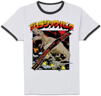 Jurassic Park Anime When Dinos Ruled The Earth Unisex Ringer T-Shirt - White/Black - XL Wit