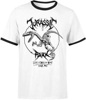 Jurassic Park Raptor Drawn Unisex Ringer T-Shirt - Wit/Zwart - L