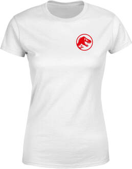 Jurassic Park Red Logo Embroidered Women's T-Shirt - White - L Wit