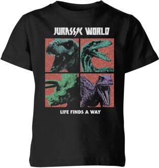 Jurassic Park World Four Colour Faces Kids' T-Shirt - Black - 98/104 (3-4 jaar) Zwart - XS