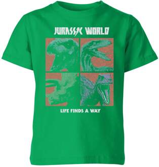 Jurassic Park World Four Colour Faces Kids' T-Shirt - Green - 122/128 (7-8 jaar) Groen - M
