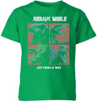 Jurassic Park World Four Colour Faces Kids' T-Shirt - Green - 134/140 (9-10 jaar) - Groen - L