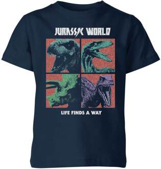 Jurassic Park World Four Colour Faces Kids' T-Shirt - Navy - 122/128 (7-8 jaar) - M