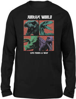 Jurassic Park World Four Colour Faces Unisex Long Sleeved T-Shirt - Zwart - S