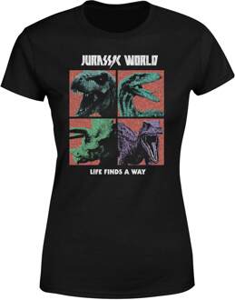 Jurassic Park World Four Colour Faces Women's T-Shirt - Zwart - L