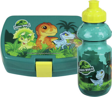 Jurassic World 1x Kinder lunch set Jurrasic Park Dinosaurus van kunststof - Schoolbekers Blauw