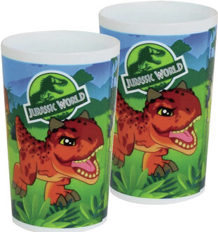 Jurassic World 4x stuks kunststof drinkbeker Jurassic World dinosaurus 220 ml - Kinderservies Multikleur