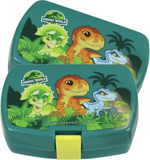 Jurassic World dinosaurus - 2x stuks - broodtrommel/lunchbox - kunststof - 16 x 11 cm
