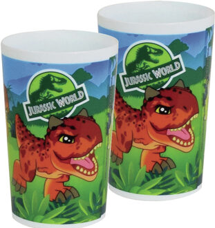 Jurassic World dinosaurus - 4x - drinkbeker - kunststof - 220 ml - onbreekbaar