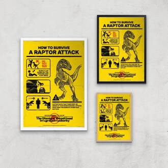 Jurassic World How To Survive A Raptor Attack Giclee Art Print - A3 - Wooden Frame Meerdere kleuren