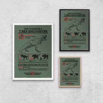 Jurassic World How To Survive A T-Rex Encounter Giclee Art Print - A2 - White Frame Meerdere kleuren