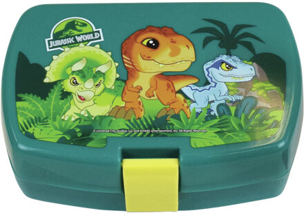 Jurassic World Kunststof broodtrommel/lunchbox Jurassic Park dinosaurus 16 x 11 cm - Lunchboxen Multikleur