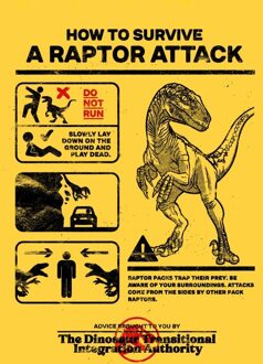 Jurassic World Raptor Attack Survival Guide Unisex T-Shirt - Yellow - S Geel