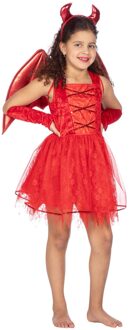 Jurk Duivel Kind met vleugels en tiara Rood - Zalm