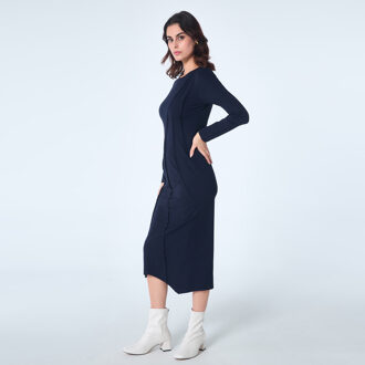 Jurk met asymmetrische structuurlijnen Blauw - XS