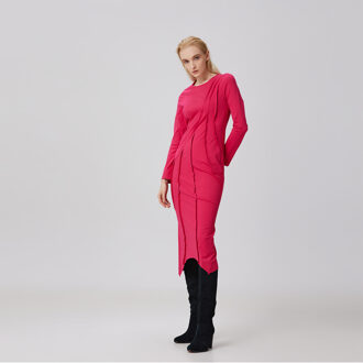 Jurk met asymmetrische structuurlijnen Fuchsia - XS