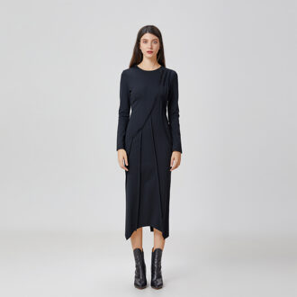 Jurk met asymmetrische structuurlijnen Zwart - XS