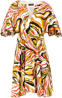 Jurk met baksteenkleurige print en mouwen met ruches Rood - S