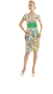 Jurk met kapmouwtjes en bloemenprint Groen