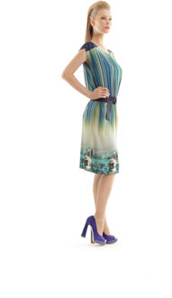 Jurk met kapmouwtjesprint Navy