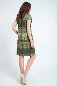 Jurk met knoopdetailprint Olijf