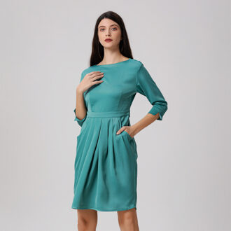 Jurk met plooien en plooien Turquoise - XL