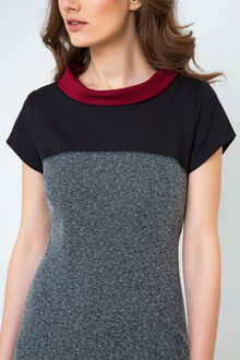 Jurk met rechte korte mouwen en opstaande kraag Grijs - EU 38 / UK 10