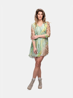 Jurk san leo groene paisley met luipaardprint - XS