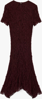 JURKEN Asymmetrische Midi-jurk Korte Mouwen Kant Bordeaux