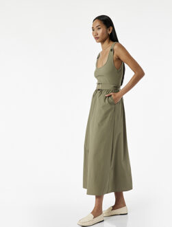 JURKEN Midi-jurk A-lijn Mouwloos Ceintuur Kaki