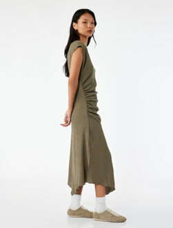 JURKEN Midi-jurk Asymmetrisch Mouwloos Plissé Groen Kaki